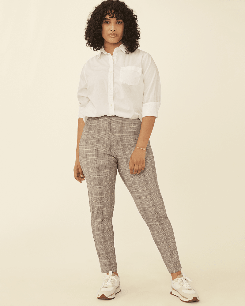 Plus size model with hourglass body shape wearing Matilda Plaid Ponte Pant by Ryan Wylde | Dia&Co | dia_product_style_image_id:177963